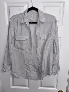 Babaton grey Shirt with Black Pinstripes - Collared Button-Up